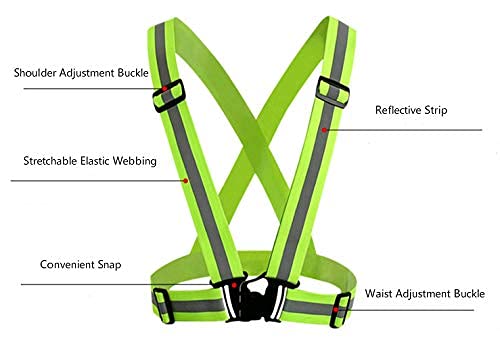 SGHVLU Running Reflective Vest 2 Pieces ElasticAdjustable ReflectiveVest with4 High-Visibility ReflectiveBelts Fluorescent Green - BeesActive Australia