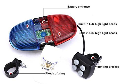 Bicycle Police Sound Light -GAOZHI new police 6-LED Strobe Blue Red Bicycle Safety Light 4 Melody Loud Siren Sound Trumpet Cycling Horn Bells(Batteries Not Included) - BeesActive Australia