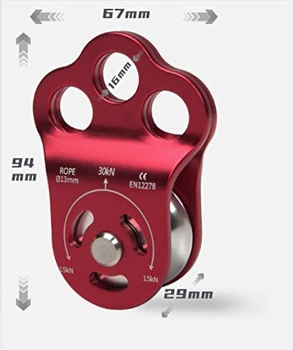 30KN Climbing Pulley for 13mm Rope, Ball Bearing Three Holes Pulley - BeesActive Australia