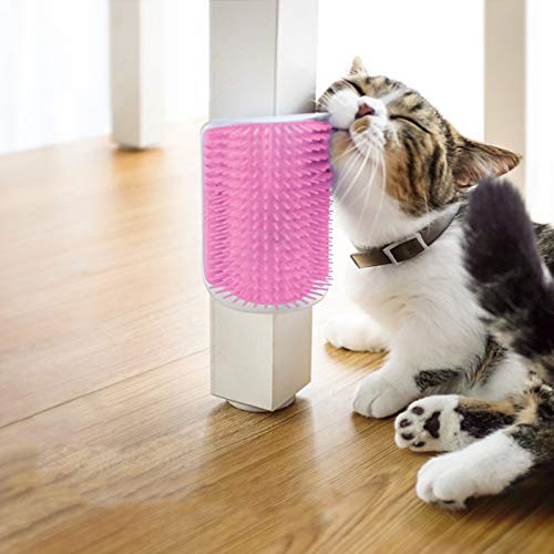 Hub's Gadget 2 Pack Cat Self Groomer, Wall Corner Massage Comb Grooming Brush with Catnip Pouch, Pink - BeesActive Australia