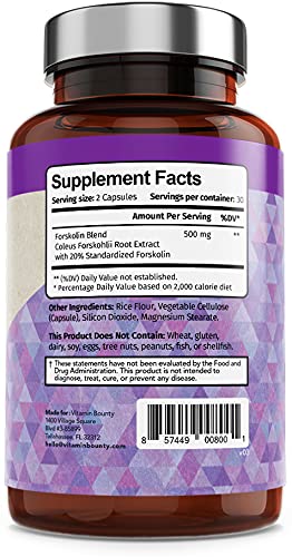 Forskolin - Non GMO, Gluten Free & Made in USA - Coleus Forskohlii Extract 60ct - Vitamin Bounty - BeesActive Australia