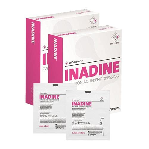Inadine 5cm x 5cm x5 Non-Adherent Wound Dressings, Povidone Iodine, AntiMicrobial - BeesActive Australia