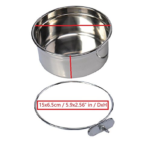 Pet Dog Coop Cups Stainless Steel Feeding Bowl with Clamp - Detachable Dog Cat Cage Kennel Hanging Bowl Metal Food Water Feeder Large - BeesActive Australia