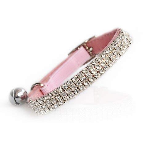 CHUKCHI Soft Velvet Safe Cat Adjustable Collar Bling Diamante with Bells,11 inch for Small Dogs and Cats Pink - BeesActive Australia