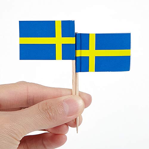 JAVD CYPS 100 Pcs Sweden Flag Swede Toothpick Flags, Small Mini Stick Cupcake Toppers Swede Flags,Country Picks Party Decoration Celebration Cocktail Food Bar Cake Flags - BeesActive Australia
