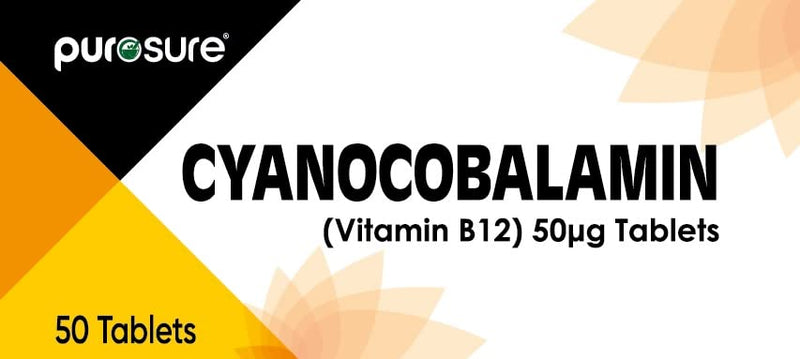 PuroSure Vitamin B12-50 Tablets (7 Weeks Supply) � Cyanocobalamin B12 50mcg Supplement - Contributes to The Reduction of Tiredness and Fatigue - BeesActive Australia
