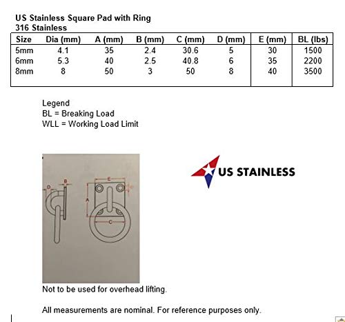 [AUSTRALIA] - Stainless Steel 316 Square Pad Eye with Ring 5/16" 8mm (50mm x 40mm) Marine Grade 