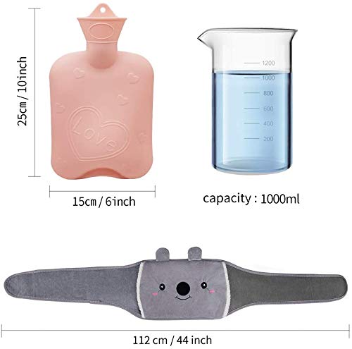 Hot Water Bottle Rubber Warm Water Bag with Soft Waist Cover,Hot Water Bag for Neck and Shoulder, Back, Legs,Waist Warm (Pink-Heart) Pink-Heart - BeesActive Australia