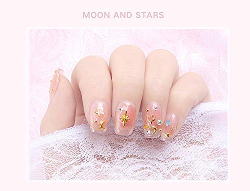 6 Boxes Metal Nail Studs 3D Nail Art Decorations Glitter 3d Nail Charms Design Gold Jewels Rivet Micro Caviar Beads Star Moon Heart Feather Nail Kit supply - BeesActive Australia