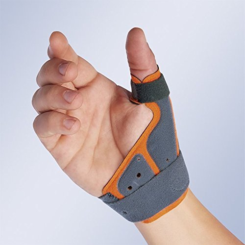 Orliman Medically Approved Breathable Thumb Immobilising Splint - Fits Left & Right Hand - GREY/ORANGE (Supplied to NHS for Arthritis, Tendonitis & Sports Injuries) Small - Medium (Wrist Circ:14-18cm) - BeesActive Australia
