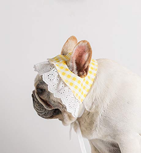 Dog Hat, YAODHAOD Summer Pet Lace Baby Hat Princess Sun Cap, Adjustable Dog Outdoor Sport Sun Protection Visor Sunbonnet Outfit with Ear Holes for Small and Medium Dog L (Pack of 1) Yellow - BeesActive Australia