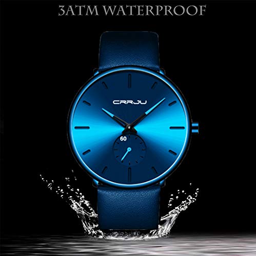Mens Watches Ultra-Thin Minimalist Waterproof-Fashion Wrist Watch for Men Unisex Dress with Leather Band Sky blue - BeesActive Australia