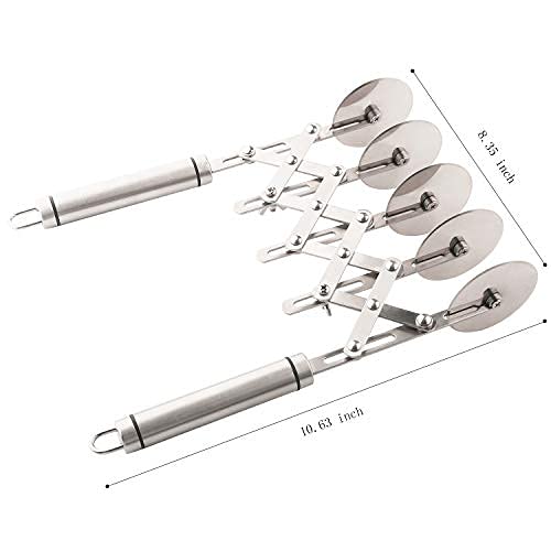 5 Wheel Pastry Cutter with Handle Stainless Steel Double cutter Adjustable Pizza Slicer Multi-Round Dough Cutter Roller (silver) Silver - BeesActive Australia