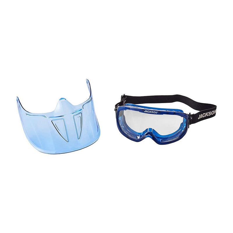 Jackson Safety GPL500 Premium Goggle with Detachable Face Shield, Anti-Fog Coating, Clear Lens, Blue, 21000 - BeesActive Australia