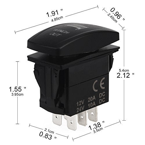 [AUSTRALIA] - WATERWICH 7 pin Momentary Winch In Out Rocker Toggle Switch Waterproof DC 20A 12V/10A 24V Black Shell/ON-OFF-ON DPDT illuminated Rocker Switch For Auto Truck Boat Marine (Winch In Out Switch) 