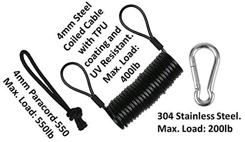Branded Boards Safety Leash with Heavy Duty Wrist/Ankle Cuff, Carabiner & Paracord Loop. Boogie Boards, Snowboards, Surf Boards, SUP, Ski Scooters, Snowskates, Sleds, Dog Pet Lanyard Basic-1-pack - BeesActive Australia