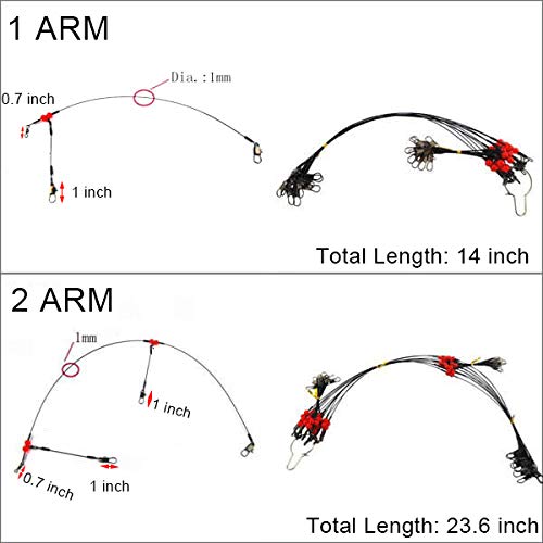 [AUSTRALIA] - Stainless Steel Fishing Wire Leaders Rigs with Swivels Snaps High Strength Fishing Leader Rigs Fishing Trace Lures Wire Leader Spinner Fishing Line Tackle 12pcs 21.7 inch(2 Arm) 
