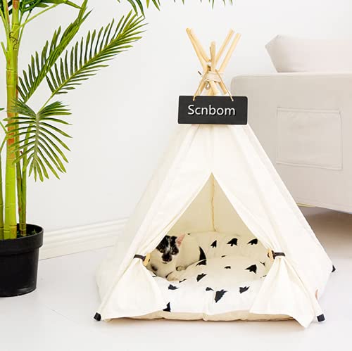 Scnbom Pet Teepee for Small Dogs or Cats Portable Tent Puppy Sweet Bed Washable Dog or Cat Houses with Cushion M: Size fits 22 pounds (pets below) - BeesActive Australia