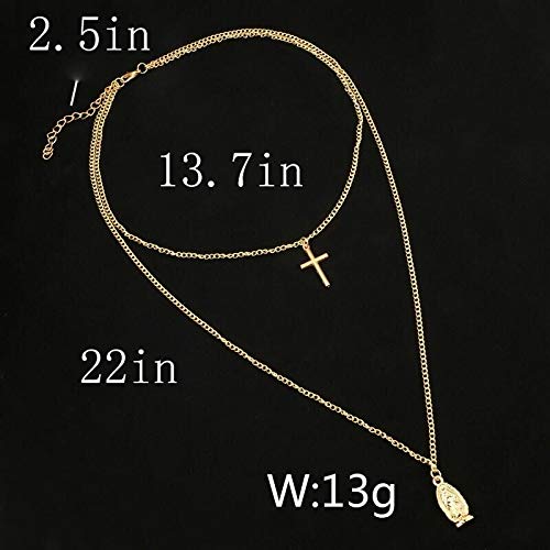 Funyrich Boho Layered Jesus Necklaces Chain Cross Pendant Chain Necklace Jewelry for Women and Girls (Silver) Silver - BeesActive Australia