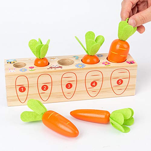 Wooden Montessori Toys for 1 2 3 Years Old Boys and Girls Shape Matching Puzzle Carrot Harvest Game Developmental Educational Birthday Gifts for Baby Toddlers 1-3, Great Fine Motor Skill 12 Months Farm 2 Digital Carrot - BeesActive Australia