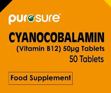 PuroSure Vitamin B12-50 Tablets (7 Weeks Supply) � Cyanocobalamin B12 50mcg Supplement - Contributes to The Reduction of Tiredness and Fatigue - BeesActive Australia