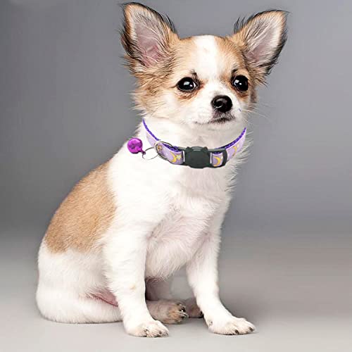 Breakaway Cat Collar with Bell, Kitten Kitty Collar for Puppy Small Dog Necklace with Moon Star Pattern Adjustable Length Violet - BeesActive Australia