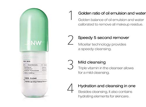 RNW DER. CLEAR Gentle Lip & Eye Makeup Remover, 120ml / 4.05 fl.oz, Mildly Cleans Make Up Around Your Lip And Eye Face Mild Cleaning Care Korean Skin Care K-Beauty - BeesActive Australia