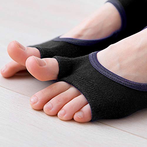 2 Pairs Open Toe Yoga Socks for Women Non Slip Grip Sock for Pilates Sports Grey and Black - BeesActive Australia