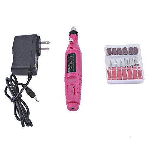 Nail Art Drill Kit File Professional Electric Manicure Pedicure Drill Sander Pen Nail Art Grinder with Multi Sanding Bits and Power Adapter (Light Rose Red) Light Rose Red - BeesActive Australia