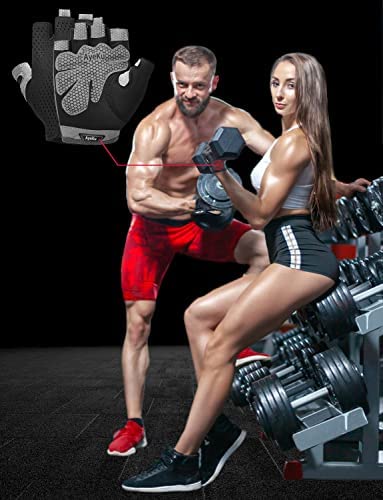 AyeKu Workout Gloves for Men & Women Gym Exercise Gloves Fingerless Gloves Full Palm Protection, Breathable & Non-Slip Gray Black Small - BeesActive Australia