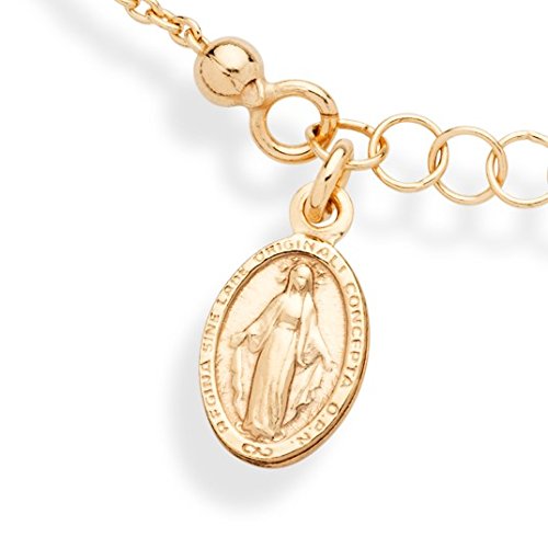 Miabella 18K Gold Over Sterling Silver Italian Rosary Cross Bead Charm Link Chain Bracelet for Women Teen Girls, Adjustable, 925 Made in Italy Length 6 to 7 Inch - BeesActive Australia