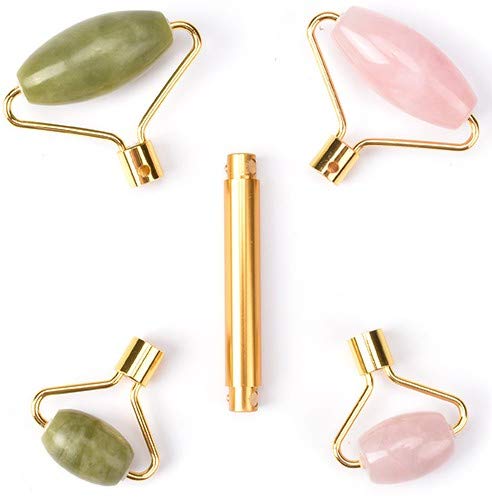 Jade Rose Quartz Roller Kit with 3 Changeable Heads | Face Facial Roller - BeesActive Australia