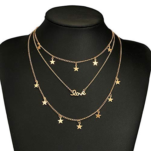 Jakawin Layered Necklace Jewelry with Stars and Love Star Necklace for Women and Girls NK008 - BeesActive Australia