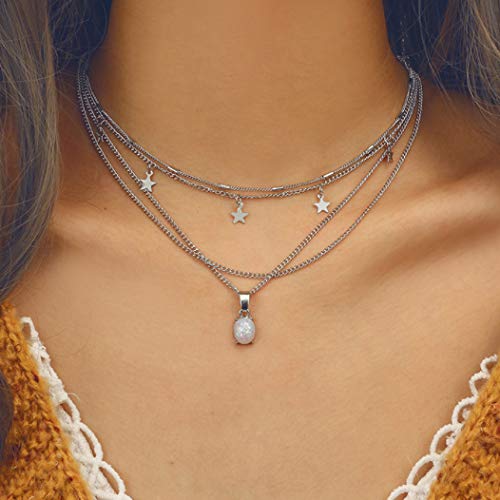 Hannah Boho Opal Layered Necklaces Gold Short Star Pendant Choker Necklaces Chain Jewelry for Women and Girls - BeesActive Australia