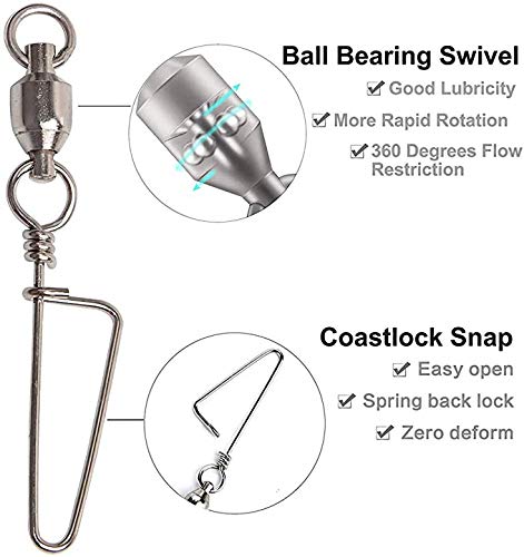 OKVYN High Strength Fishing Ball Bearing Swivel with Coastlock Snap Welded Ring Saltwater Standard High Strength 100% Copper & Stainless Steel style A #8+8 (188lb) 20/Pack - BeesActive Australia