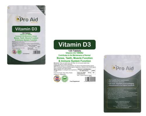 Vitamin D3 1000IU Tablets 120 Pack by ProAid, Easy to Swallow, One A Day, Made in UK, Premium Tablets - BeesActive Australia