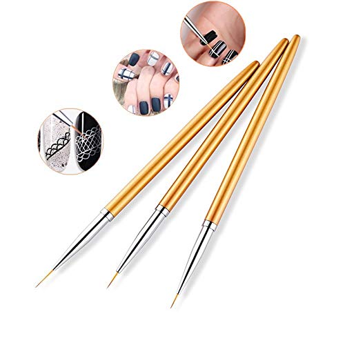 6PCS Nail Art Liner Brushes, Nail Art Brushes Set Acrylic UV Gel Glitter Drawing Painting Brushes Nylon Hair Carving Flower Pens Nails Tools (Golden Color, 7/9/11mm, 6/8/10mm) - BeesActive Australia