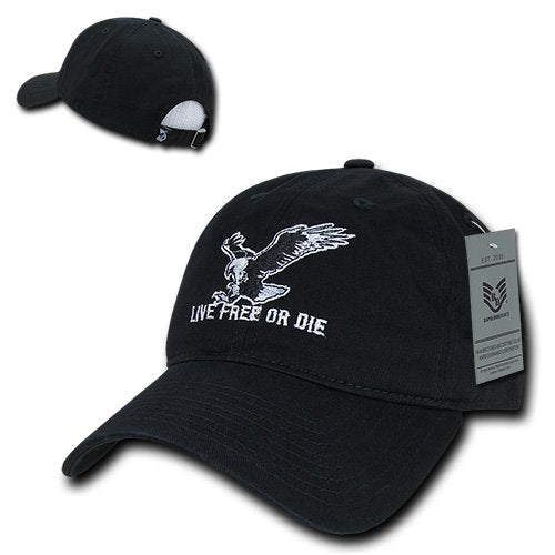 Rapiddominance Relaxed Graphic Cap with Live Free or Die, Black - BeesActive Australia