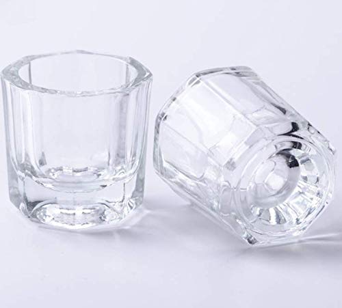 2PCS Mini Clear Glass Nail Dappen Dish with Stainless Steel Lid Fake Crystal Bowl Cups Nail Art Tools for Acrylic Liquid Powder - BeesActive Australia