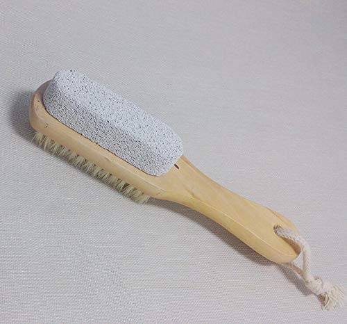 Femcery 2Pcs Wood Foot Natural Bristle Brush And Pumice Stone Combo W/Rope Wooden Handle Exfoliator Pedicures Calluses Remover Smoother for Body Skin, Feet, Elbow Scrubber Massage SPA Sauna Dry Skin - BeesActive Australia
