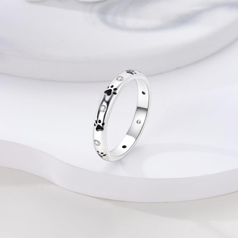 MULA S925 Sterling Silver Rings for Women Moon Star Rings Cubic Zirconia Band Ring Stackable Vintage Rings Statement Women Rings Dog Footprints 7 - BeesActive Australia