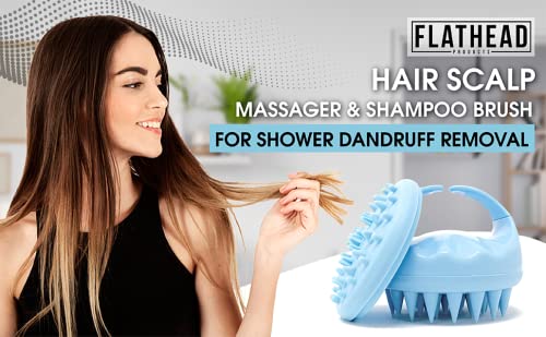 Flathead Premium Scalp Massager and Scrubber with Soft Silicone Bristles - Exfoliator for Dandruff Removal and Encourages Hair Growth, Use on Wet or Dry Hair, Includes 2 Massage Removal Heads Pack Of 1 - BeesActive Australia