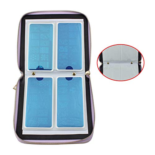 FingerAngel 120 Slots Nail Stamping Plate Holder Case Laser Style Rectangular Manicure Nail Art Plate Organizer with Double Zipper Nail Template Case (C) C - BeesActive Australia