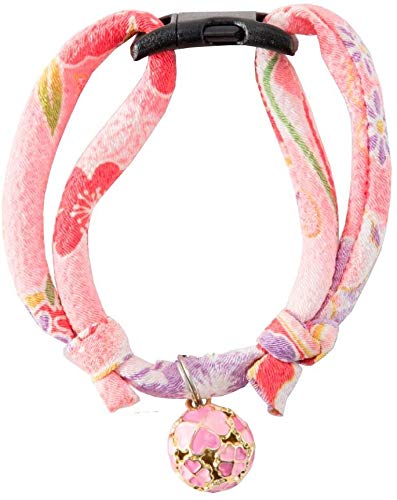 Necoichi Chirimen Cat Collar with Clover Bell, Handcrafted in Japan, 1 Size fits All Pastel Pink - BeesActive Australia