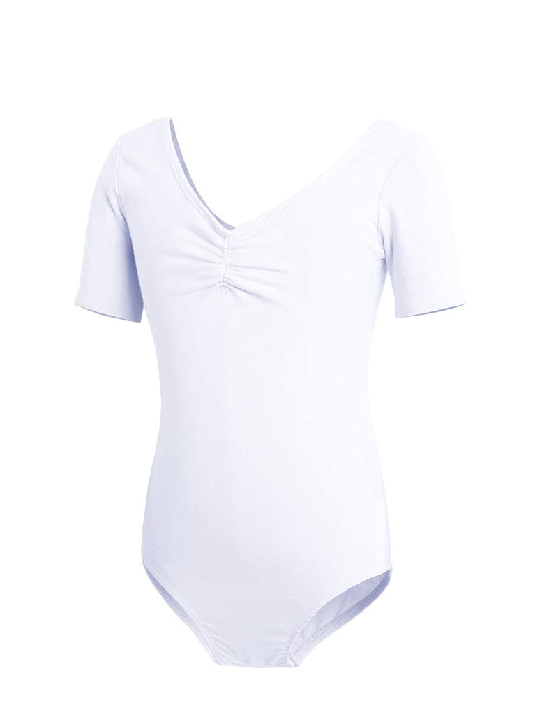 Daydance Ballet Leotards for Girls Short Sleeve Leotards for Dancing White 8-9 Years - BeesActive Australia