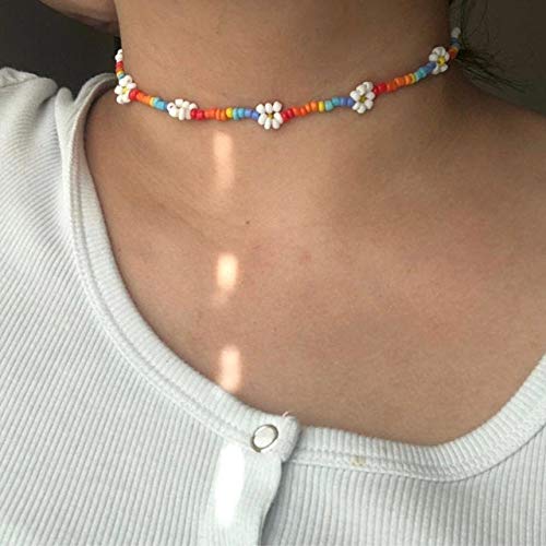 Mosako Boho Beaded Choker Necklaces Multicolor Flower Necklace Chain Daisy Short Necklace Jewelry for Women and Girls - BeesActive Australia