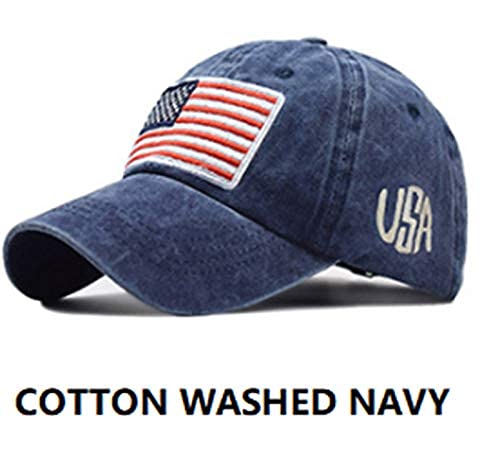 IZUS Washed Baseball-Hats American-Flag Distressed - 100% Distressed Cotton Dad Hat Embroiderred for Unisex Navy - BeesActive Australia