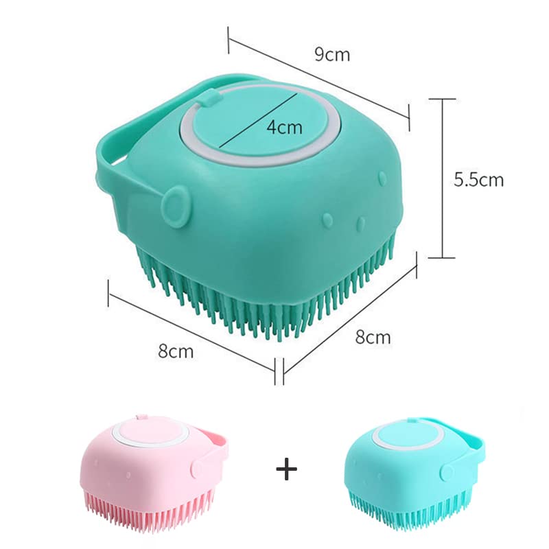 Dog Bath Brush Scrubber Soft Silicone Pet Grooming Brush Bath Shampoo Massage Dispenser Shower Brush For Short Long Haired Dogs And Cats (Blue+Pink) Set B - BeesActive Australia