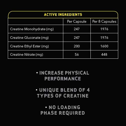 Time 4 Creatine Blend - 240 Creatine Capsules Not Creatine Tablets, 30 Day Supply, Unique Blend Of 4 Types Of Creatine, 6000mg Per Daily Serving Improve Muscle Strength Vegan Friendly & Gluten Free - BeesActive Australia