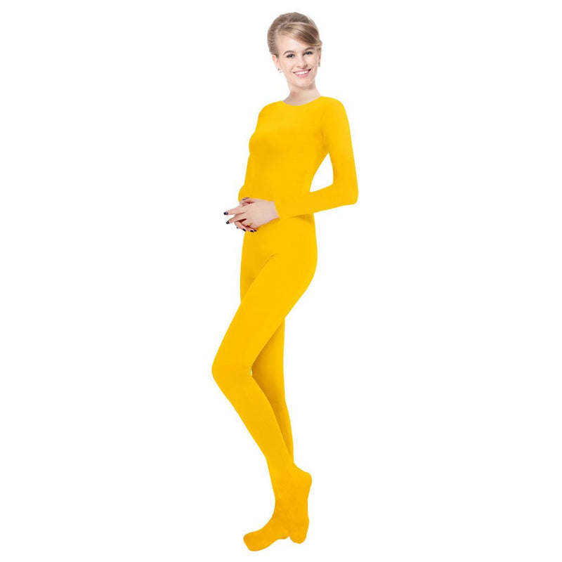 [AUSTRALIA] - QY Adult Lycra Spandex Unitard Round Neck Long Sleeves Full Foot Bodysuit Leotard X-Large Yellow 